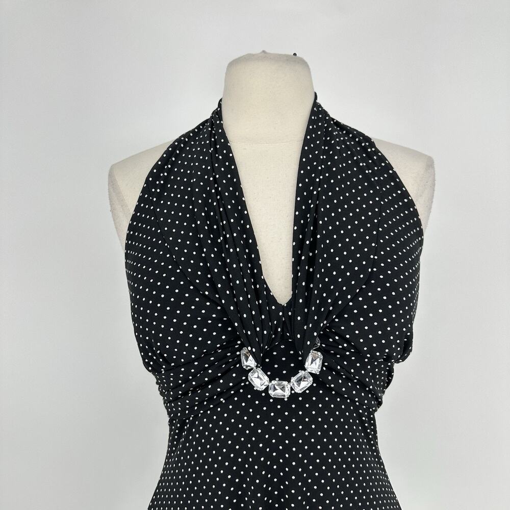 Y2K My Mitchel Halter Babydoll Dress Size S Polka Dot Pinup Coquette Rhinestone - Picture 5 of 12